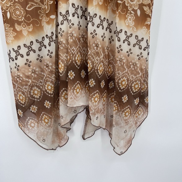 Vintage City Triangles Womens Babydoll Asymmetrical Dress Sz M Tan Forest Fairy - Picture 3 of 8